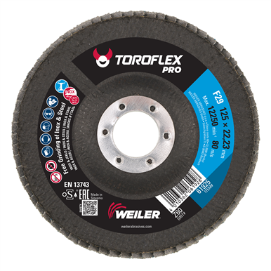 Dysk lamelkowy Weiler® Toroflex® PRO 61925, z ziarnem cyrkonowym, do szlifowania i wykańczania metalu, stali nierdzewnej i żeliwa