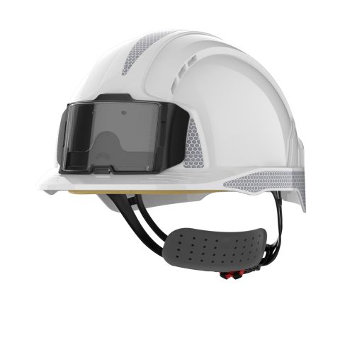 Kask ochronny EVOLite® — odblaskowe naklejki CR2 i uchwyt na identyfikator/uchwyt lampy, kolor biały