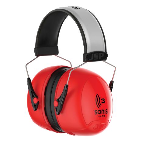 Sonis®3 Ear Defenders With Extra Visibility Headband Extra Visibility Red Cup and Plate (SNR 37)
