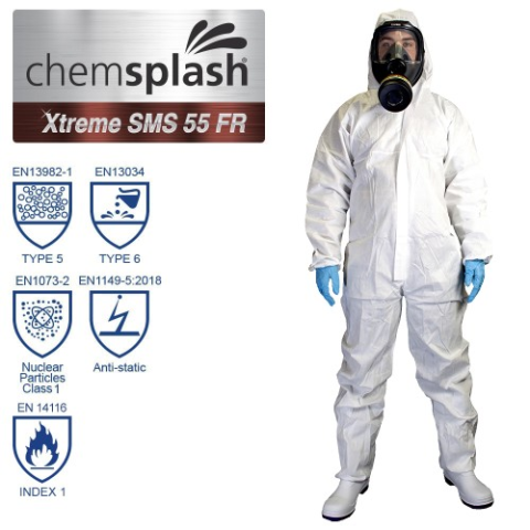 Kombinezon Chemsplash® Xtreme SMS 50 FR Typ 5/6, kolor bialy