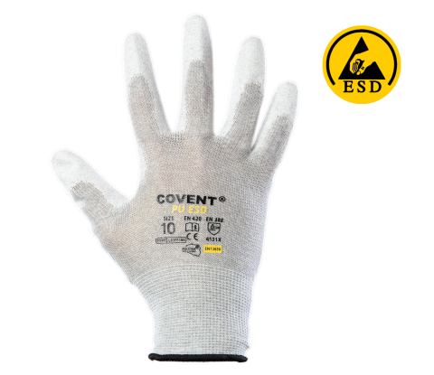 Rękawice ochronne COVENT PU BIEL ESD