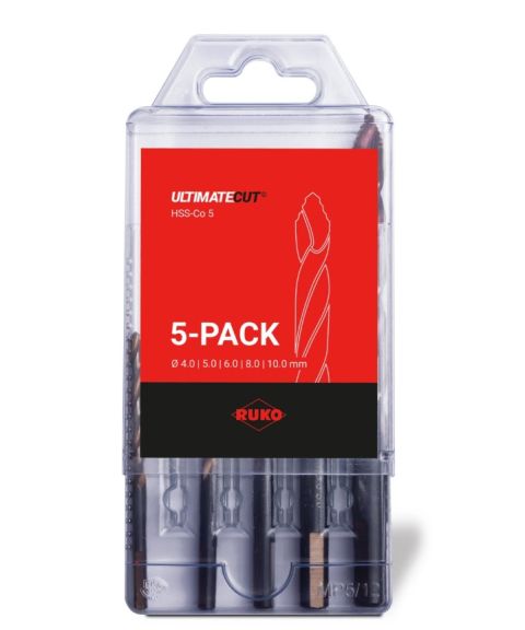 Zestaw 5 wierteł spiralnych ULTIMATECUT DIN 338 typ FLOWSTEP® HSS-Co 5 - 5 szt.
